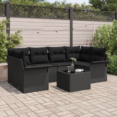 vidaXL 7-teiliges Garten Sofa Set mit Kissen Schwarz Poly Rattan