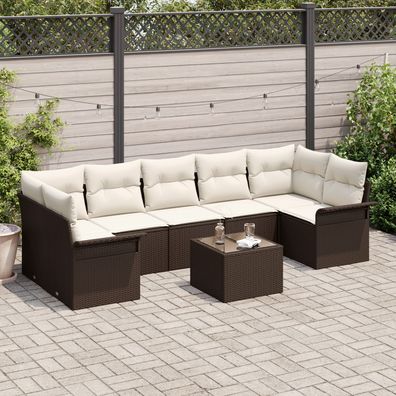 vidaXL 8-teiliges Gartensofa-Set mit Kissen Braun Poly Rattan