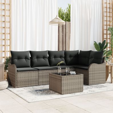 vidaXL 5-teiliges Gartensofa-Set mit Kissen aus schwarzem Poly-Rattan