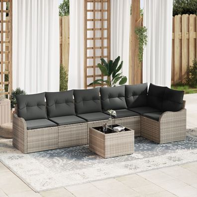 vidaXL 7-teiliges Garten-Sofa-Set mit Kissen Graues Poly Rattan