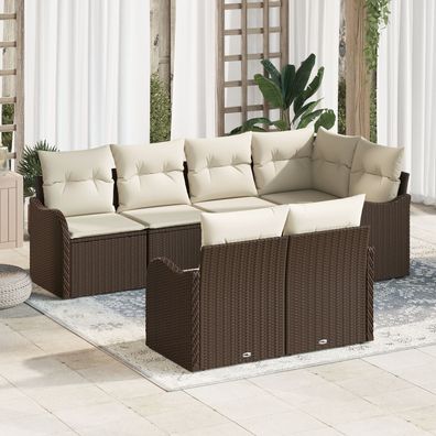 vidaXL 7-teiliges Garten-Sofa-Set mit Kissen Braunes Poly-Rattan
