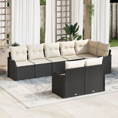 vidaXL 8-tlg. Garten-Sofagarnitur mit Kissen Schwarz Poly Rattan