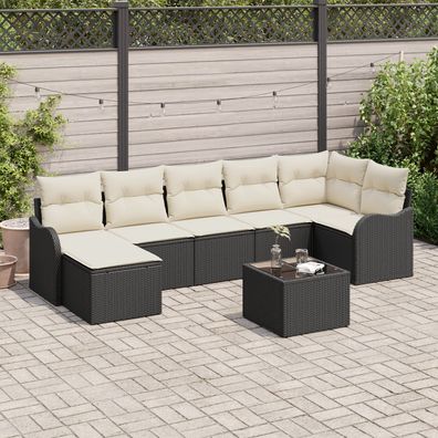 vidaXL 7-tlg. Garten-Sofagarnitur mit Kissen Braun Poly Rattan