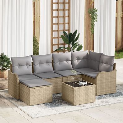 vidaXL 7-teiliges Garten Sofa Set mit Kissen Schwarz Poly Rattan