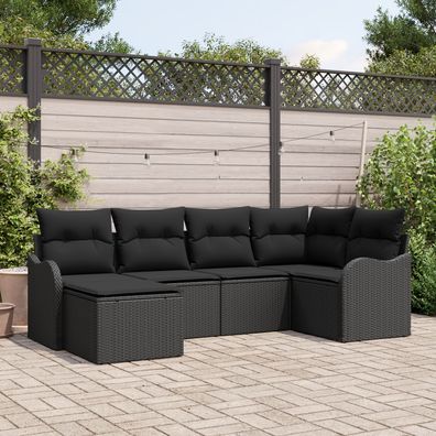 vidaXL 6-teiliges Garten Sofa Set mit Kissen aus schwarzem Poly Rattan