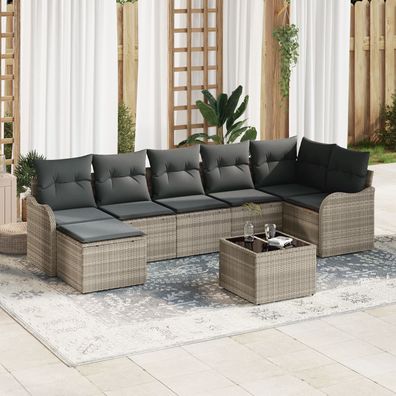 vidaXL 8-tlg. Garten-Sofagarnitur mit Kissen Grau Poly Rattan