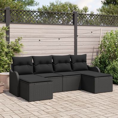 vidaXL 6-teiliges Garten Sofa Set mit Kissen Schwarzes Poly Rattan