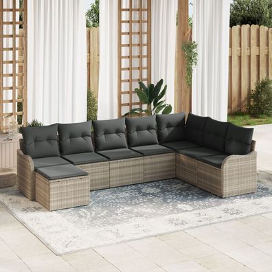 vidaXL 8-teiliges Garten Sofaset mit Kissen Hellgrau Poly Rattan