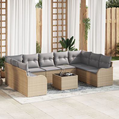 vidaXL 10-teiliges Garten Sofa Set mit Kissen Schwarz Poly Rattan
