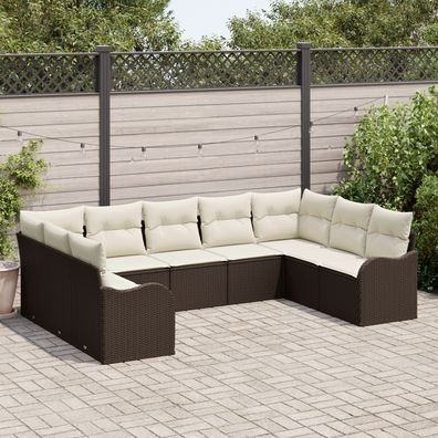 vidaXL 9 Teiliges Garten Sofa Set mit Kissen Braun Poly Rattan