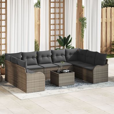 vidaXL 9-teiliges Garten Sofa Set mit Kissen Schwarz Poly Rattan