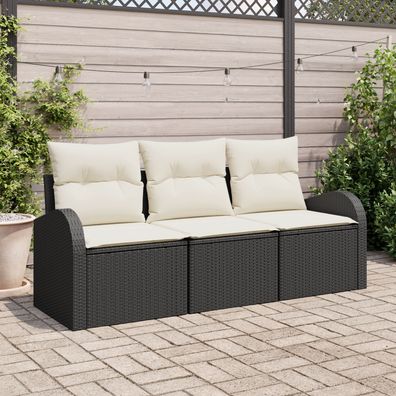 vidaXL 3-teiliges Garten Sofa Set mit Kissen Schwarz Poly Rattan