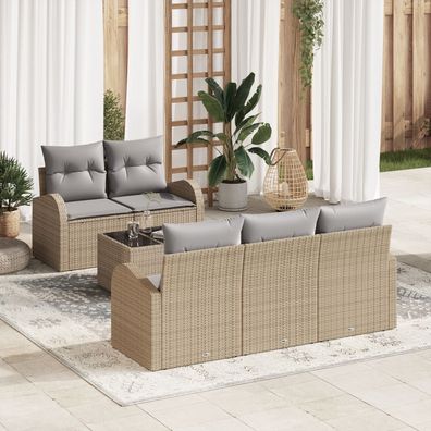 vidaXL 6-teiliges Garten Sofa Set mit Kissen Beige Poly Rattan