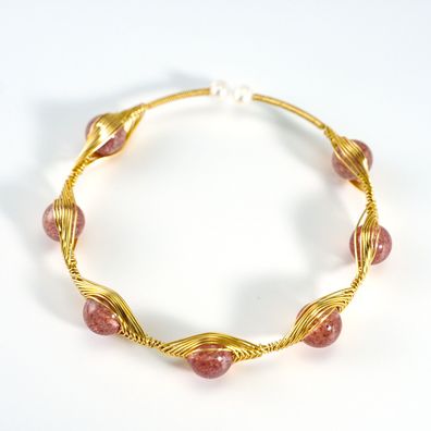 Armband Damen Strawberry Quarz Naturstein Handgefertigt Armreif Geschenk für sie