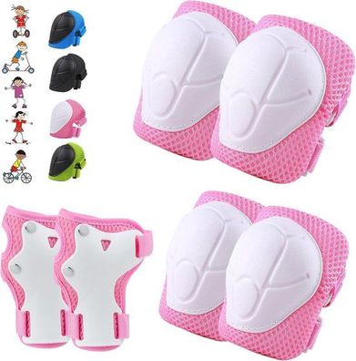 6er Set Kinderschutzausrüstung, Knie-, Ellbogen- und Handgelenkschutz, pink