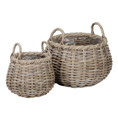 2tlg. Pflanzkorb BOHO grau braun Rattankorb Kooboo Farmhouse Deko (2 Größen)