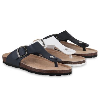 VAN HILL Damen Zehentrenner Sandalen Bequeme Korkoptik Profil-Sohle Schuhe 840921