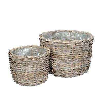 2tlg. Pflanzkorb Country aus Rattan grau braun Pflanzschale Kooboo Landhaus G+K