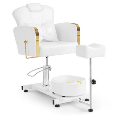 BarberPub Pediküre Stuhl mit Fußbadewanne F0371 (Gold-Weiß)