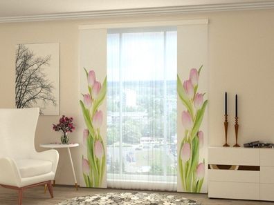 Fotogardine 1-2 tlg. "Erstaunliche rosa Tulpen" Schiebegardine mit Blumenmotiv