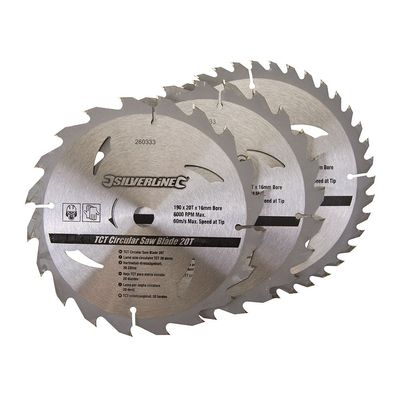 Hartmetall Kreissägeblätter Set 190 x 16 mm mit 20, 24 und 40 Zähnen