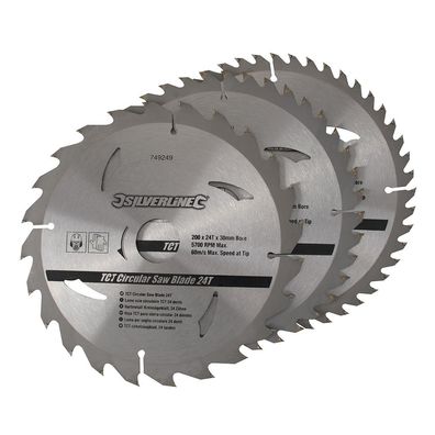 Hartmetall Kreissägeblätter Set 200 x 30 mm mit 24, 40 u. 48 Zähnen