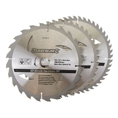 3 x Hartmetall Kreissägeblätter 235 x 30 mm mit 24, 40 , 48 Zähnen und Reduzierringen