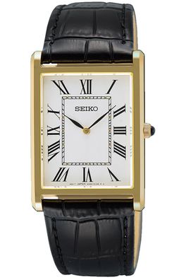Seiko Herren-Quarzuhr mit Lederband Schwarz/Goldfarben SWR104P1