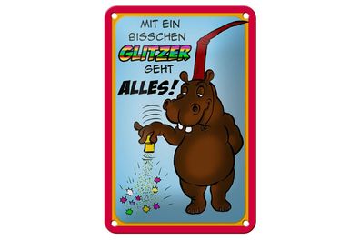 Blechschild 18 x 12 cm Einhorn mit bisschen Glitzer geht Alles