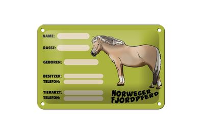 Blechschild 18 x 12 cm Pferd Norweger Fjordpferd Angaben Name