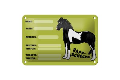 Blechschild 18 x 12 cm Pferd Rappschecke Name Besitzer Rasse