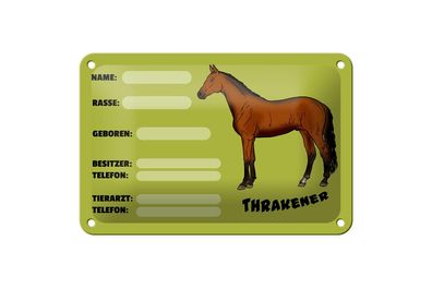 Blechschild 18 x 12 cm Pferd Thrakener Name Besitzer Rasse