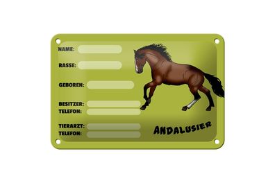 Blechschild 18 x 12 cm Pferd Andalusier Name Besitzer Rasse