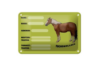 Blechschild 18 x 12 cm Pferd Fuchswallach Name Besitzer Rasse
