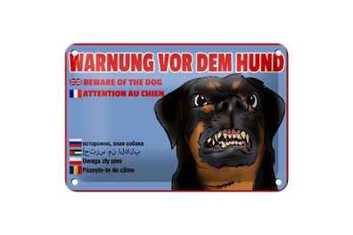Blechschild 18 x 12 cm Warnung vor Hund Multi in 7 Sprachen