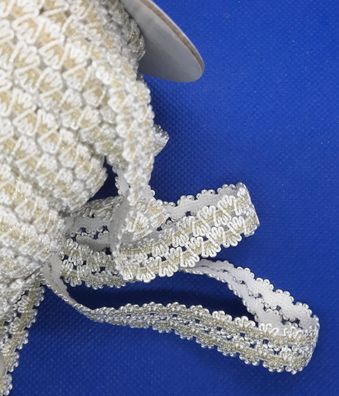 1m x 15mm Glamour Posament-Falzgummi für Brautmoden, Tracht, Haarband Weiß / Gold