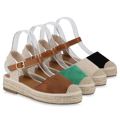 VAN HILL Damen Plateau Sandaletten Bast Sommer Freizeit Schuhe 841156