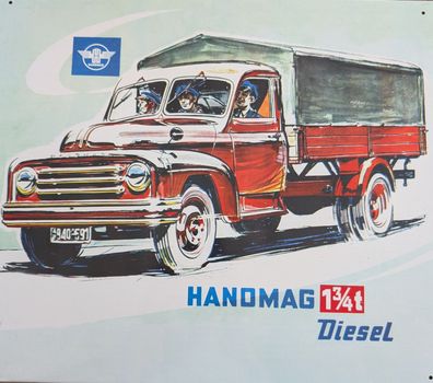 Blechschild Hanomag 13/4 tonner Diesel, Deko, Bild, LKW, Oldtimer