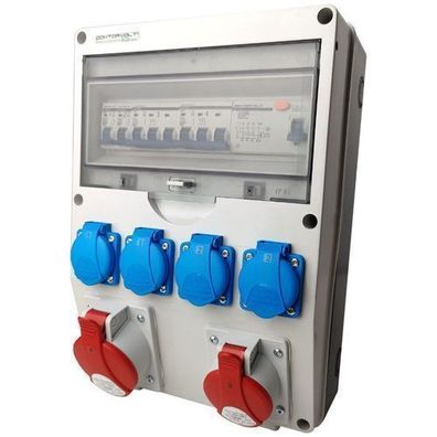 Baustromverteiler 32A 16A gesicherter Stromverteiler 4x230V IP44 Doktorvolt