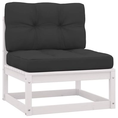 vidaXL Garten-Mittelsofa mit Anthrazit Kissen Weiß Massivholz Kiefer