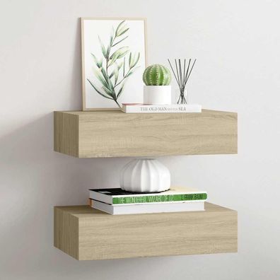 vidaXL Wandregale mit Schubladen 2 Stk. Eichen-Optik 40x23,5x10 cm MDF
