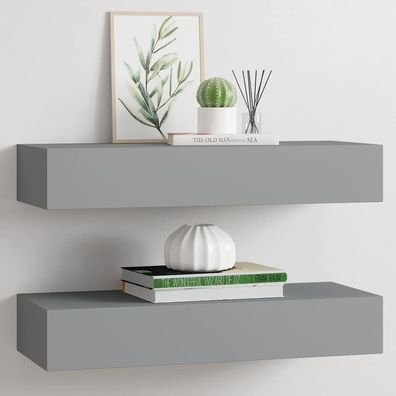 vidaXL Wandregale mit Schubladen 2 Stk. Grau 60x23,5x10 cm MDF