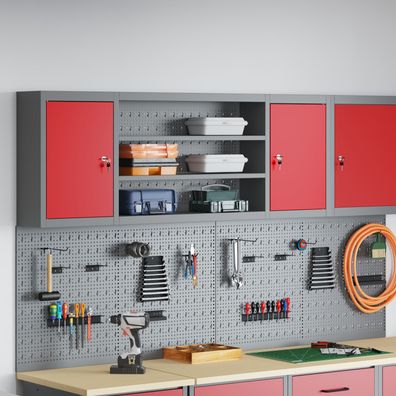vidaXL Werkzeugschrank mit Stecktafel Wandmontage Rot 150x20x55 cm