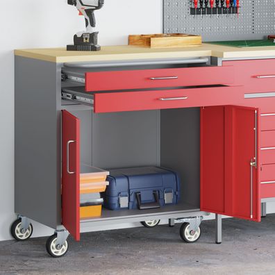 vidaXL Werkzeugschrank mit Rollen Abschließbar Rot 75x45x85 cm Stahl
