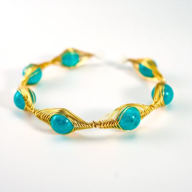 Armband Damen Amazonit Edelstein Naturstein handgefertigt 14 K vergoldet Geschenk
