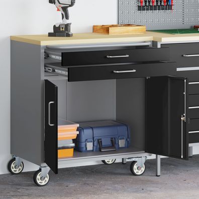 vidaXL Werkzeugschrank mit Rollen Abschließbar Schwarz 75x45x85 cm