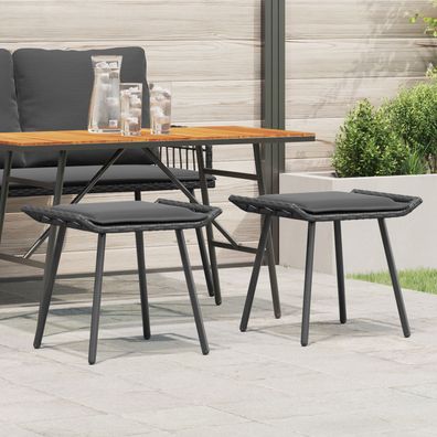 vidaXL Gartenhocker 2 Stk. Schwarz 50x40x45 cm Poly Rattan