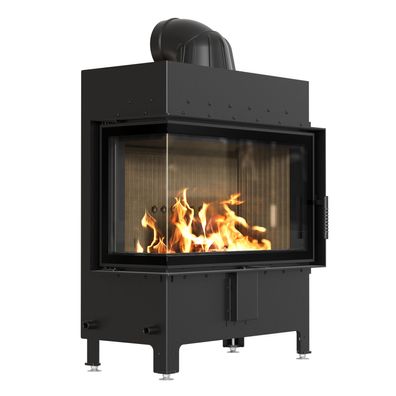 Kamineinsatz aus Stahl KRATKI LUCY links 14 kW Ø 200 schwarz mit Türfeder