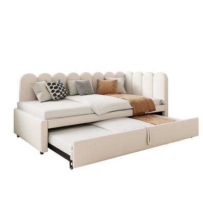 2 in1 L-Form Schlafsofa mit Bettfunktion 90x200cm Samt Beige für Gäste/Kinder