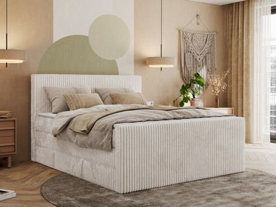 Boxspringbett aus Cordstoff, mit zwei Multipocket-Matratzen - Tiliano KING DUO